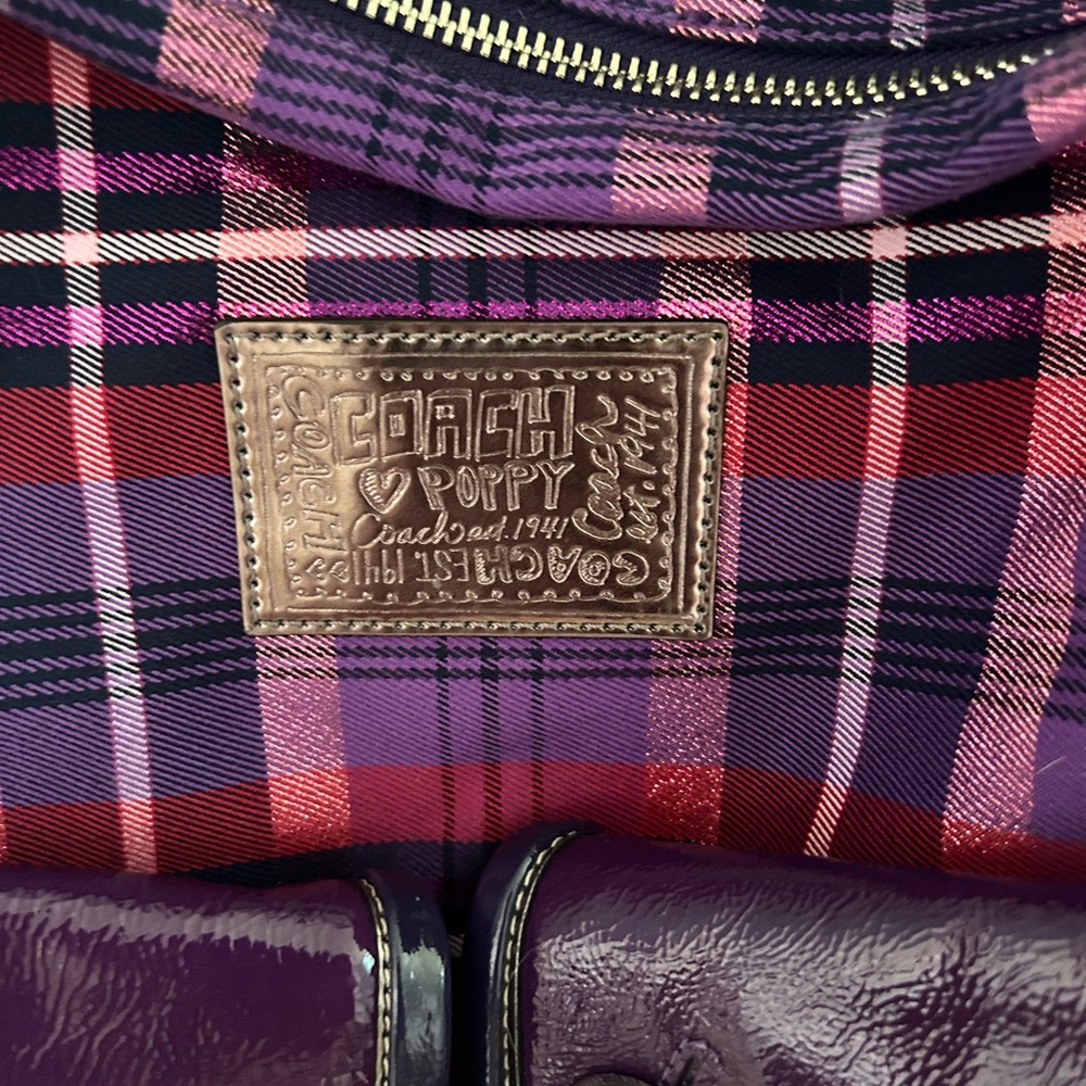 Coach Poppy Tartan Purple and Pink Plaid Shoulder Bag NWOT - Picture 2 of 9
